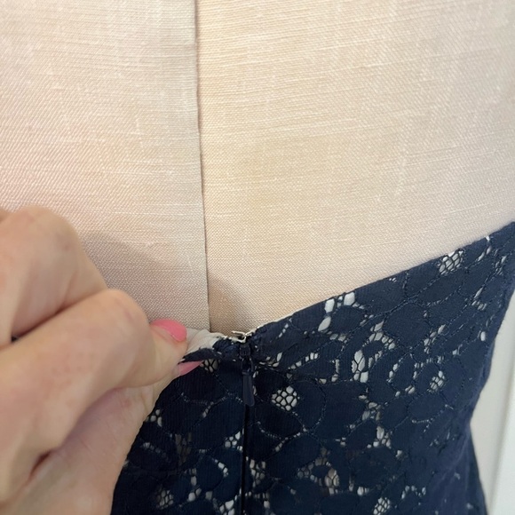 JASMINE lace over navy sleeves mini dress with back cut out - Picture 10 of 16